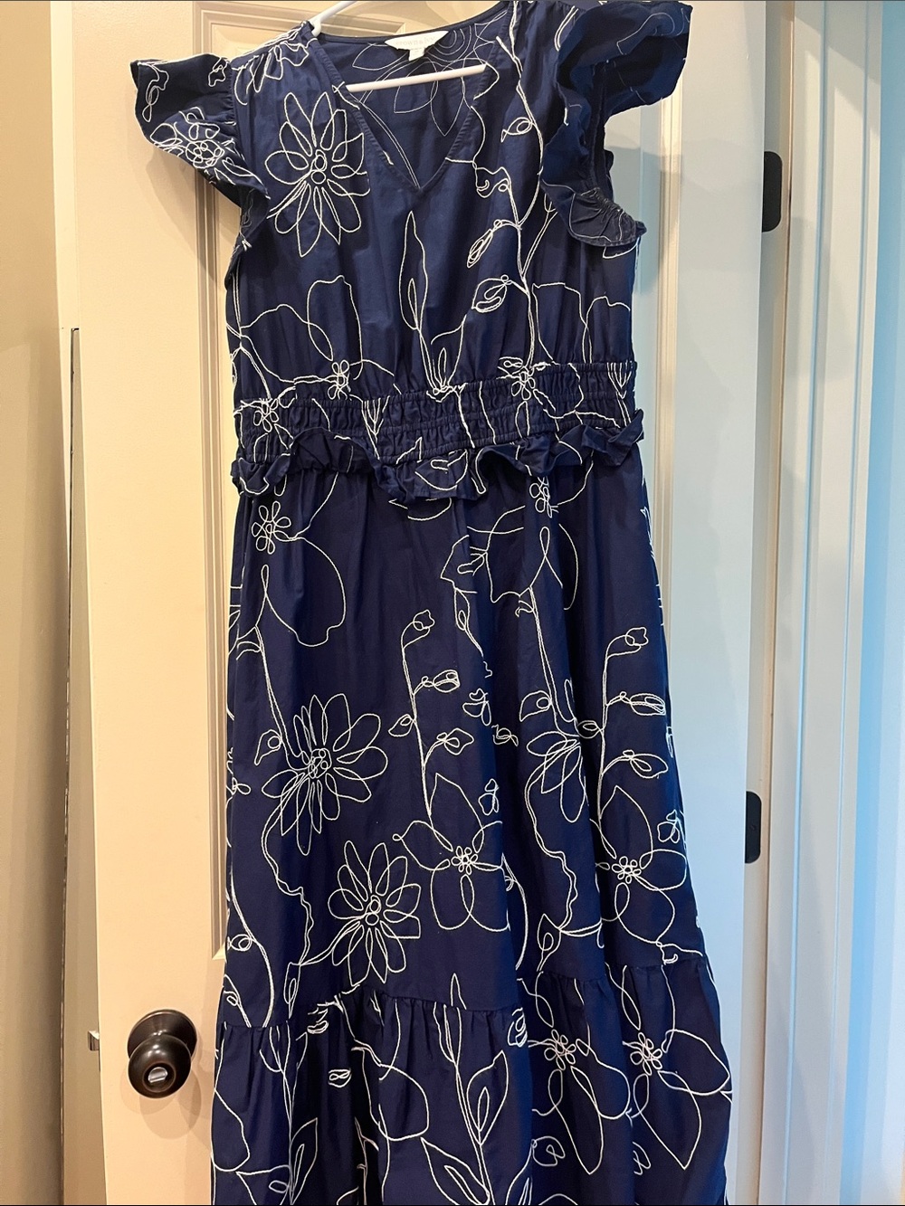 crown & ivy Navy and White Floral Ruffle Maxi Dress